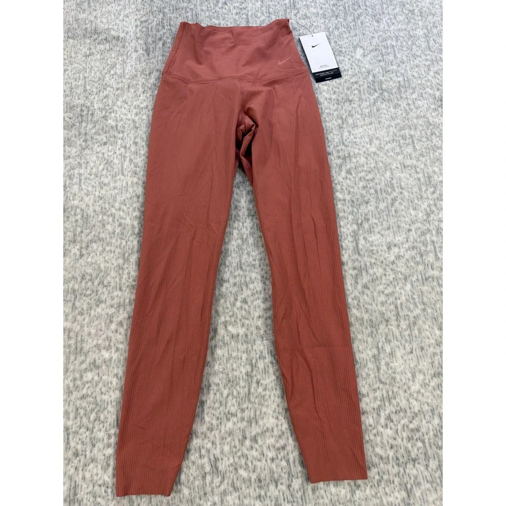 Nike Zenvy Dri-FIT Ribbed High Rise 7/8 Leggings‎ Rust Pink HF1443-634 Mens XS